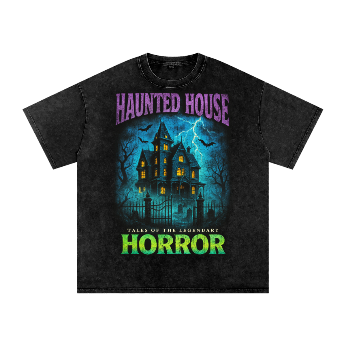Front/product view of Haunted House 90s Bootleg Vintage Oversized T-Shirt graphic T-shirt
