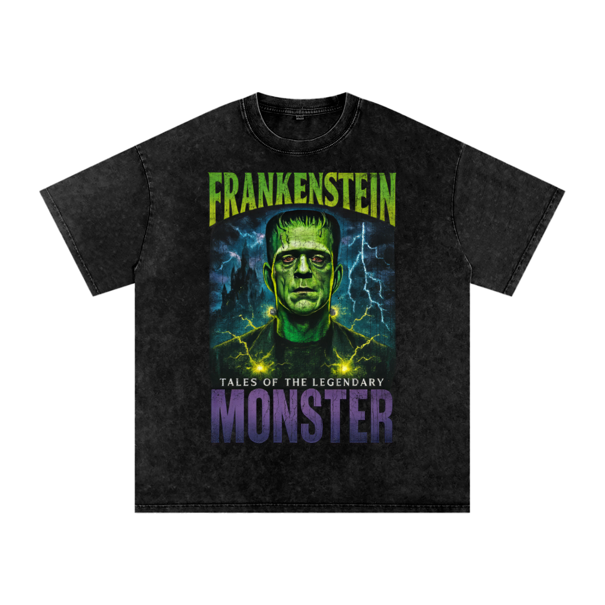 Front/product view of Frankenstein’s Monster 90s Bootleg Vintage Oversized T-Shirt graphic T-shirt