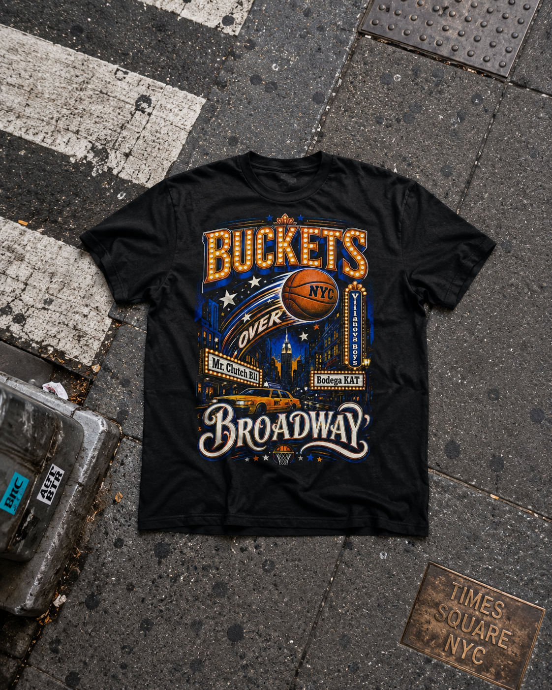 Buckets Over Broadway NYC Basketball - Streetwear Loose Drop Shoulder T-Shirt