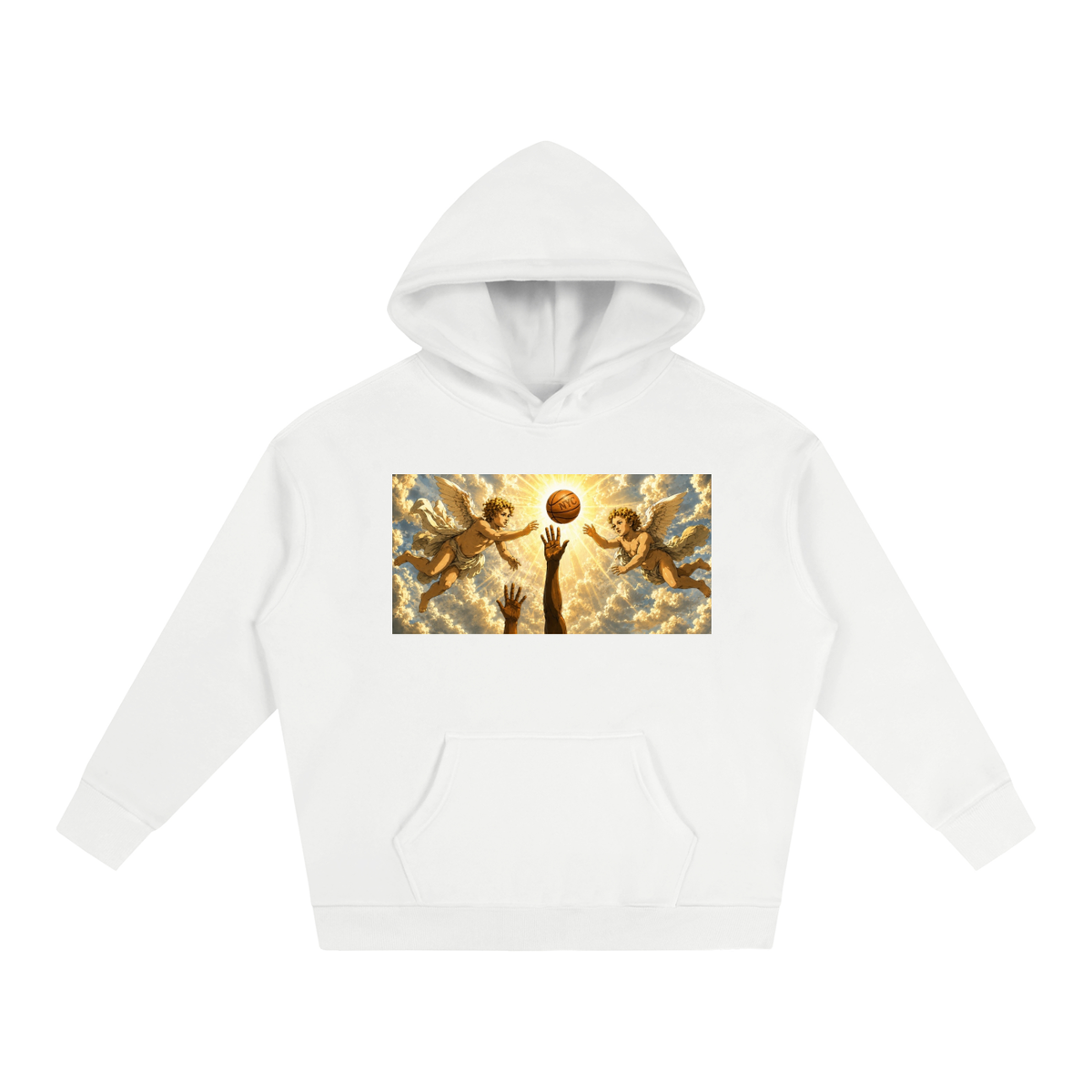 Back/detail view of Hand of God Heavenly Anime Art Oversize Fleeced Hoodie graphic hoodie