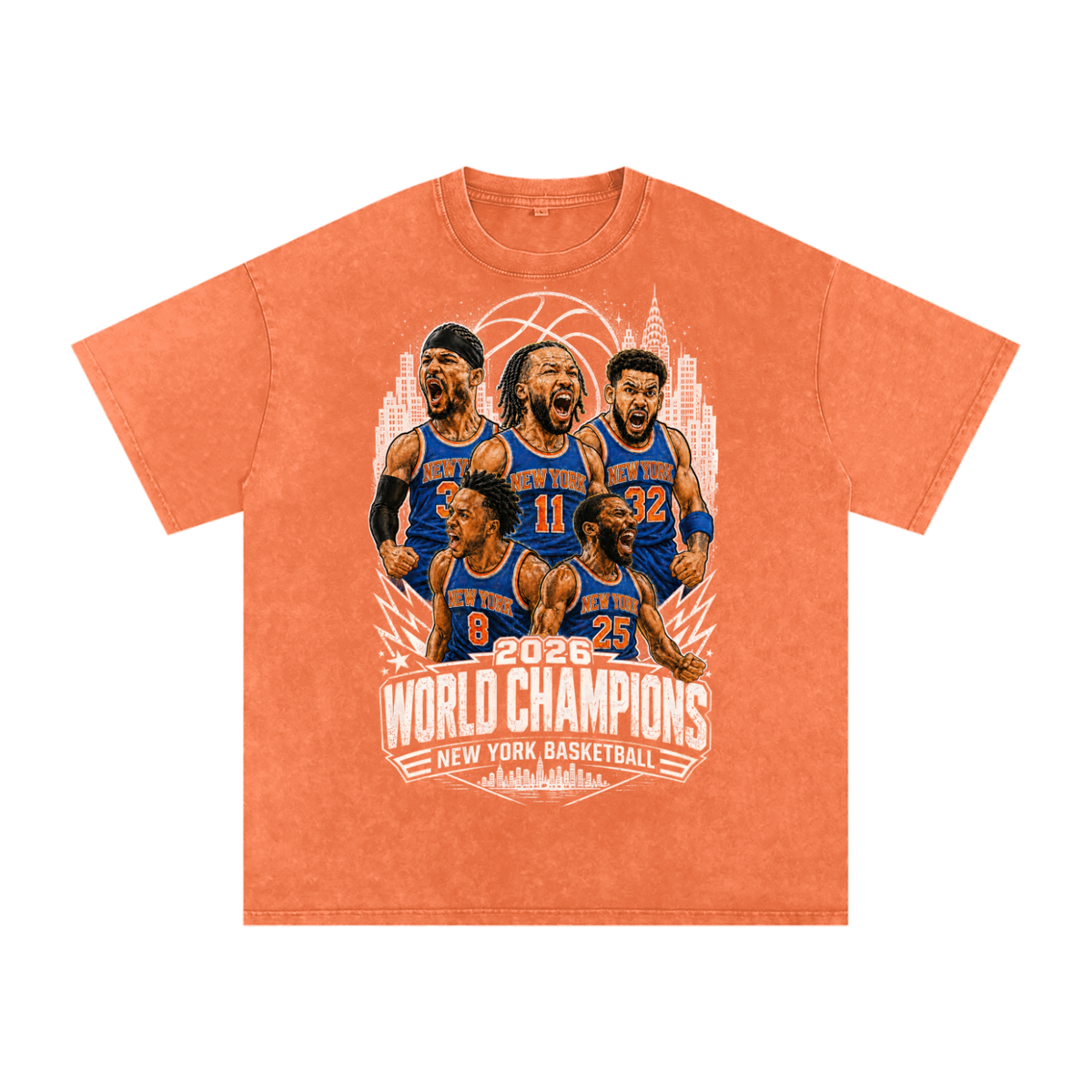 Back/detail view of New York Basketball 2026 World Champions Snow Washed Oversized Cotton graphic T-shirt