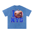 I NY Pumpkin — New York (Blue) Halloween Oversized Distressed Tee (90s Bootleg)
