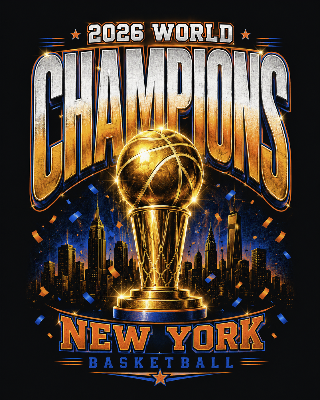 2026 World Champions New York Basketball Unisex Oversized Cotton T-Shirt