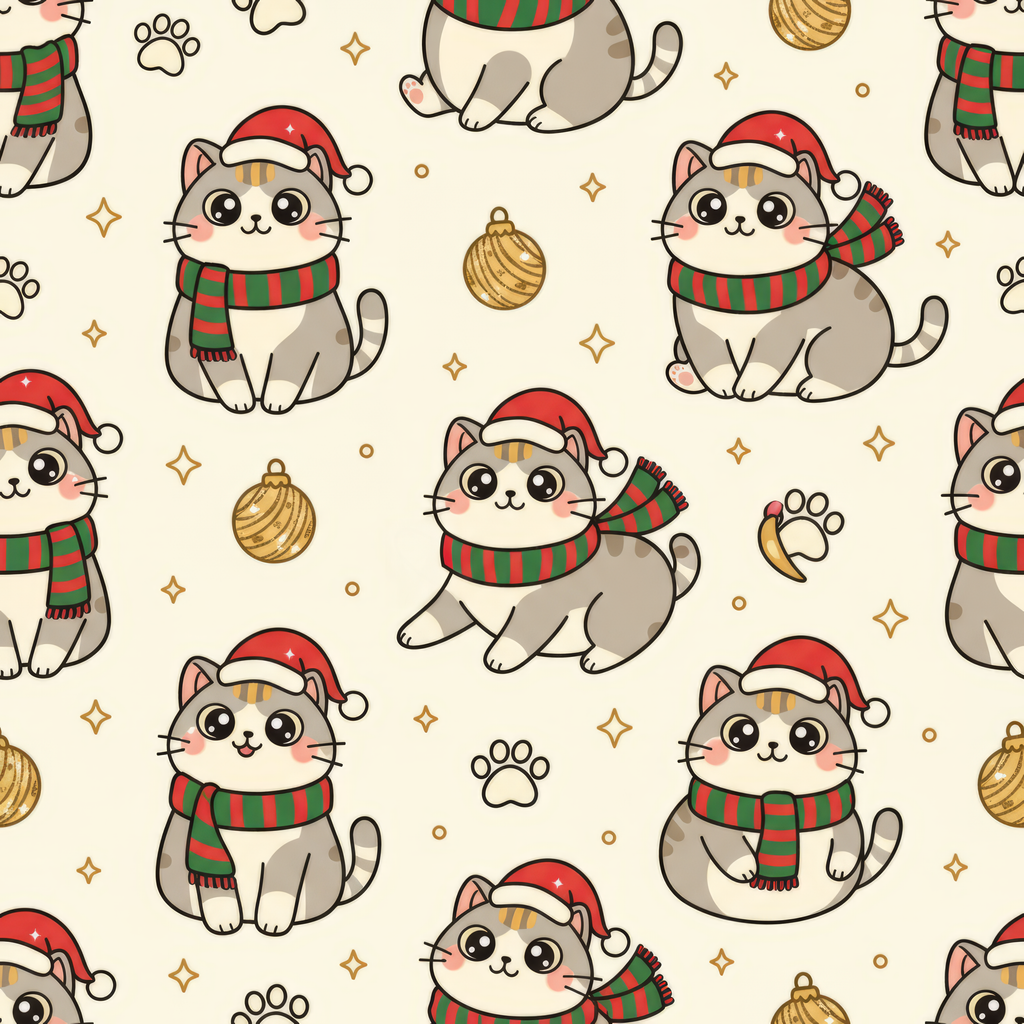 Back/detail view of Kawaii Christmas Cats – Women’s Pajama Pants (Straight-Leg pajama apparel