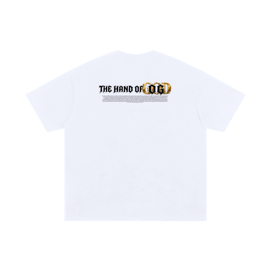 Back/detail view of The Hand of OG Heavenly Anime Oversized Cotton T-Shirt graphic T-shirt