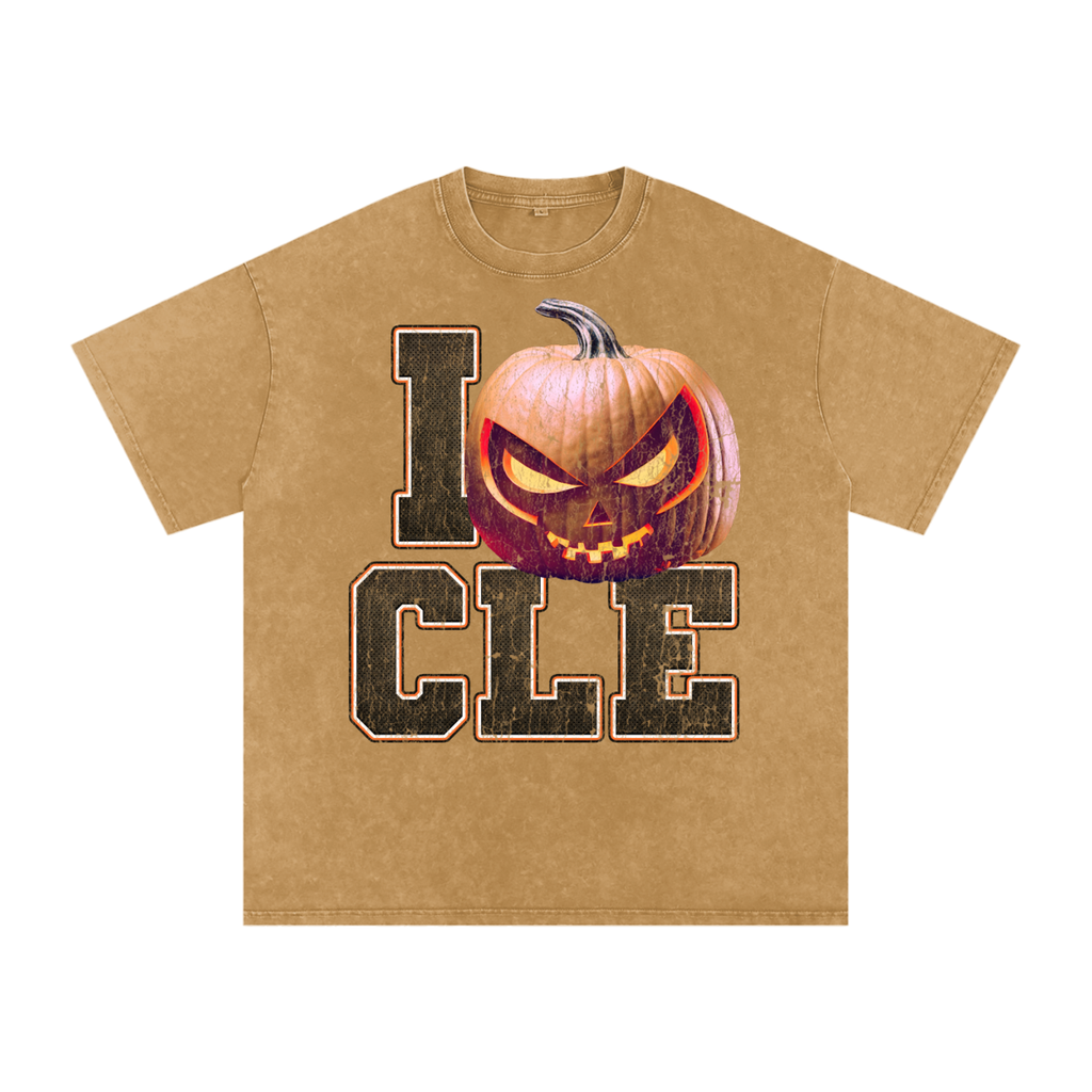 I CLE Pumpkin — Cleveland Halloween Oversized Distressed Tee (90s Bootleg)