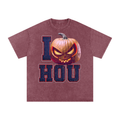 I HOU Pumpkin — Houston Halloween Oversized Distressed Tee (90s Bootleg)