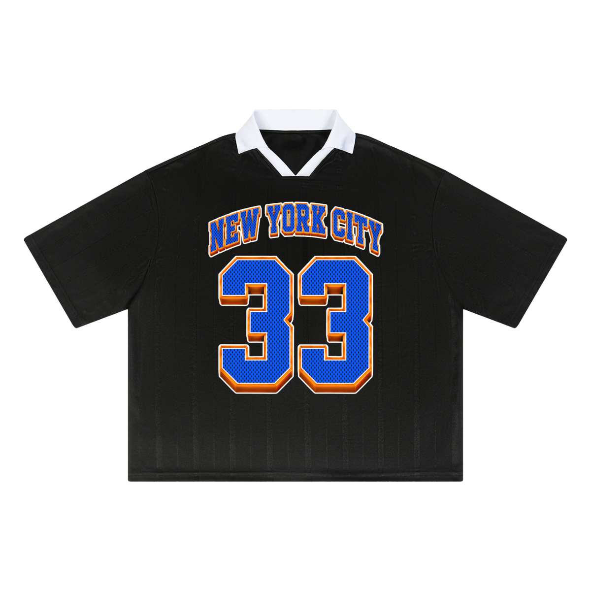 Front/product view of New York City 33 Basketball - Unisex Striped Boxy Soccer Jersey graphic jersey