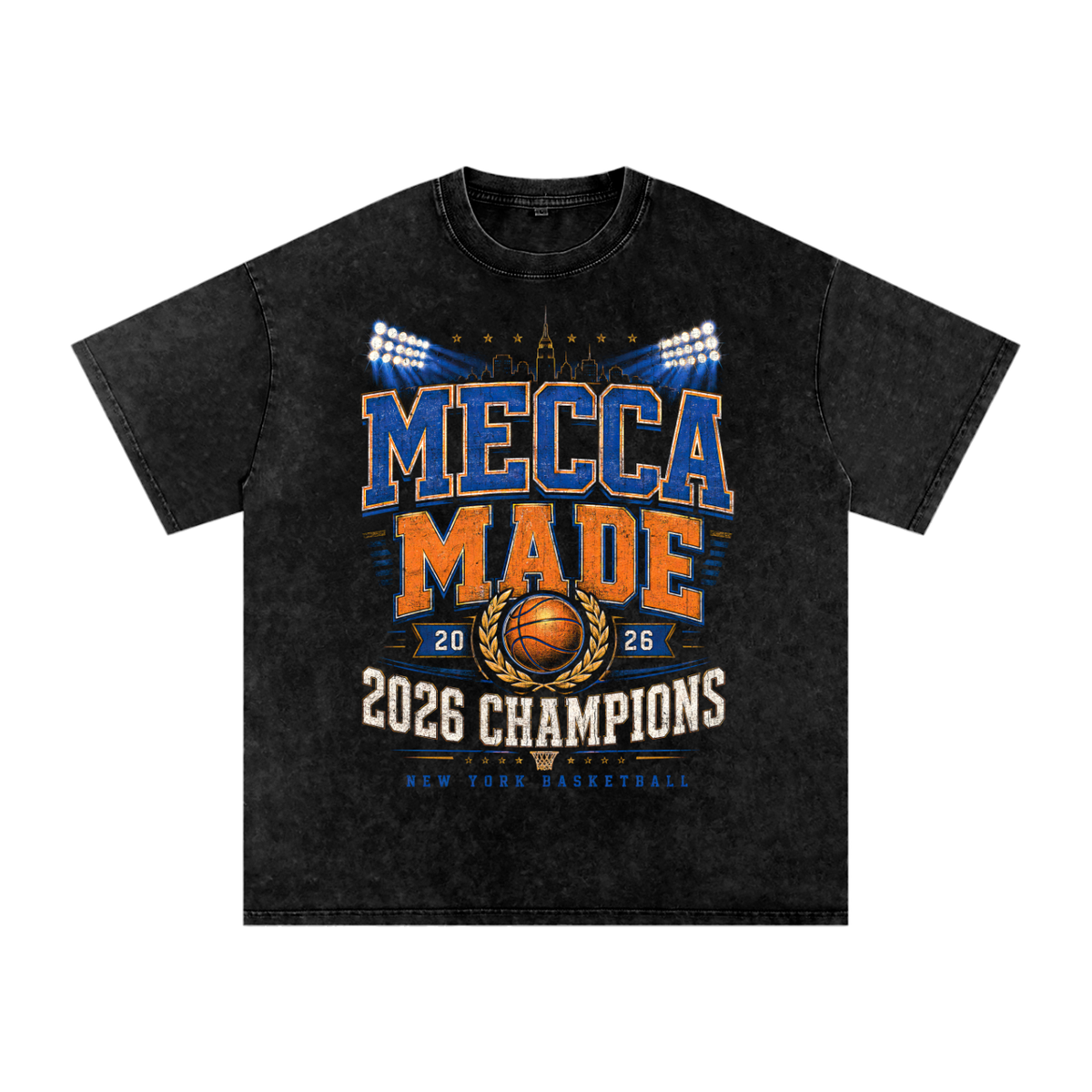 Front/product view of Mecca Made 2026 Champions Snow Washed Oversized Cotton T-Shirt graphic T-shirt