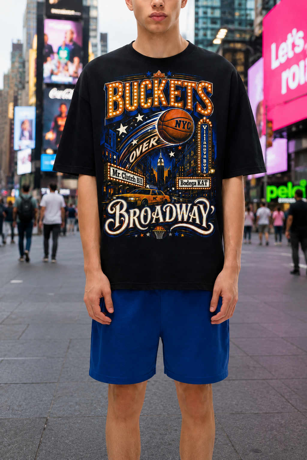 Buckets Over Broadway NYC Basketball - Streetwear Loose Drop Shoulder T-Shirt