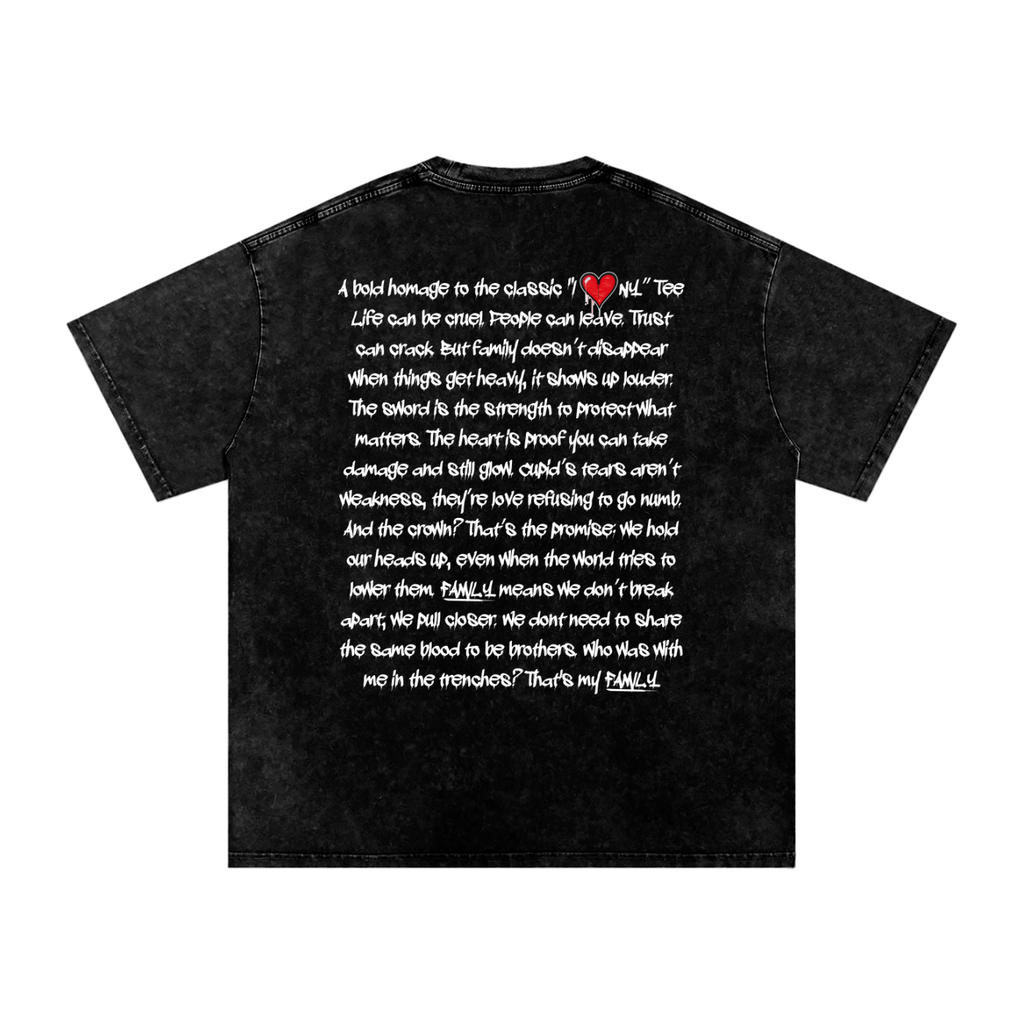 Back/detail view of I ❤️ … FAMILY — Renaissance x Street Graffiti Distressed Oversized graphic T-shirt