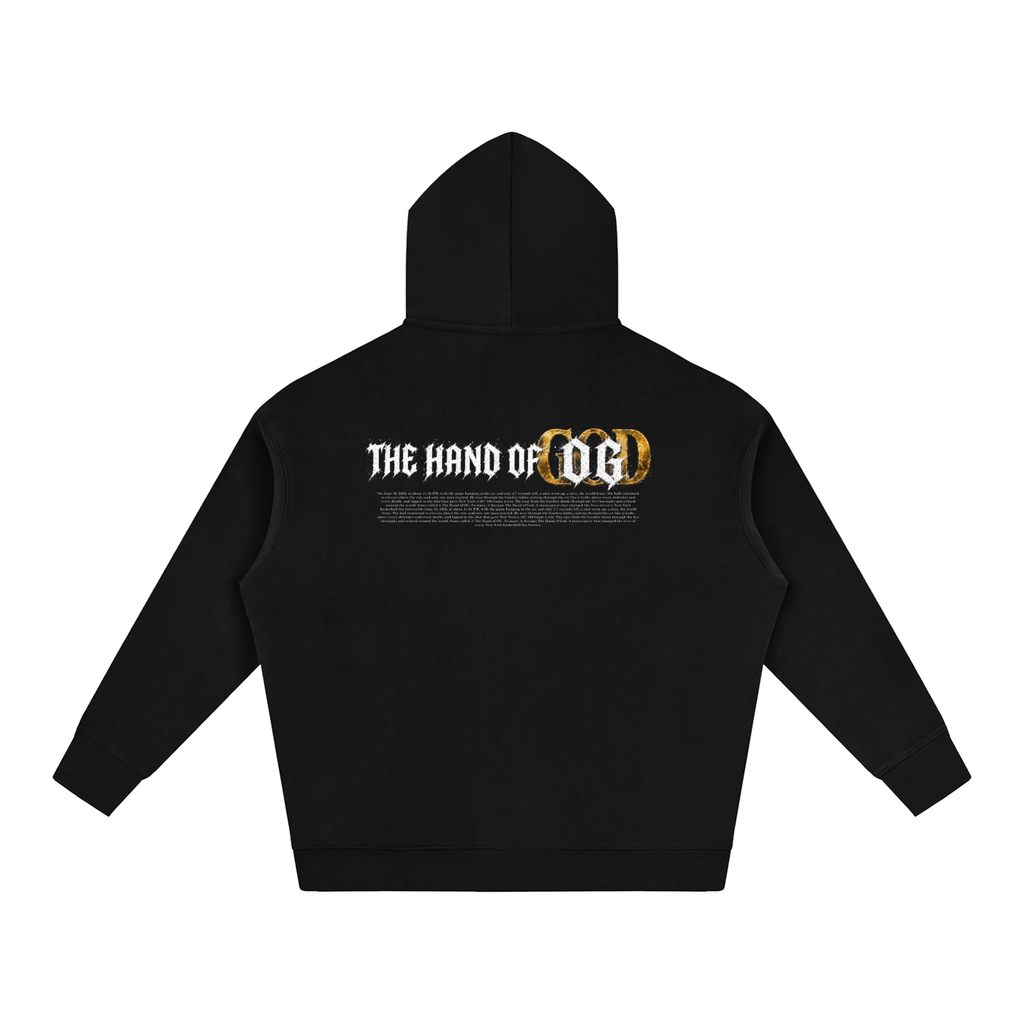 Back/detail view of Hand of OG Heavenly Anime Art Oversize Fleeced Hoodie graphic hoodie