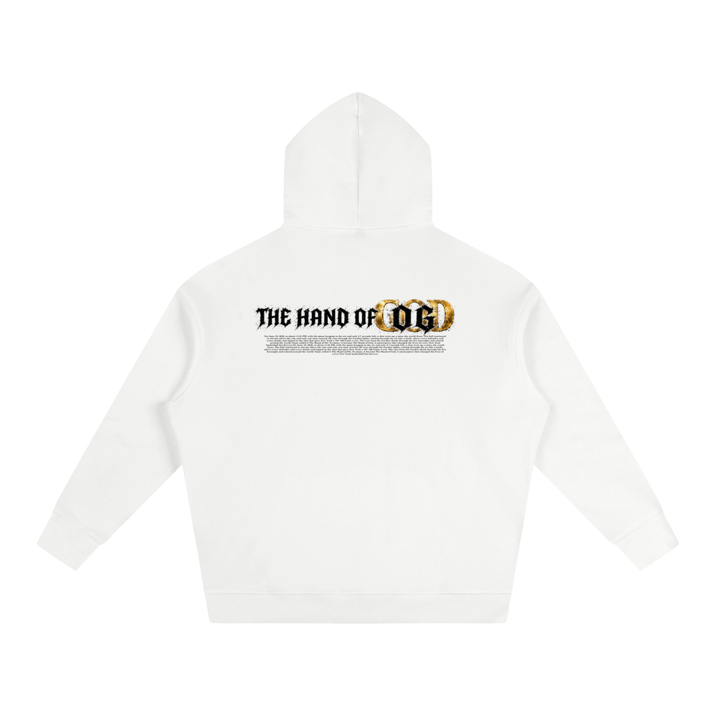 Back/detail view of Hand of God Heavenly Anime Art Oversize Fleeced Hoodie graphic hoodie