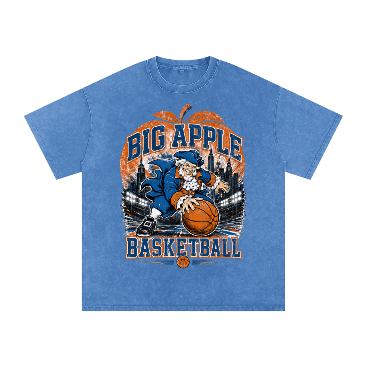 Back/detail view of Big Apple Basketball Vintage NYC Retro Mascot Tee graphic T-shirt