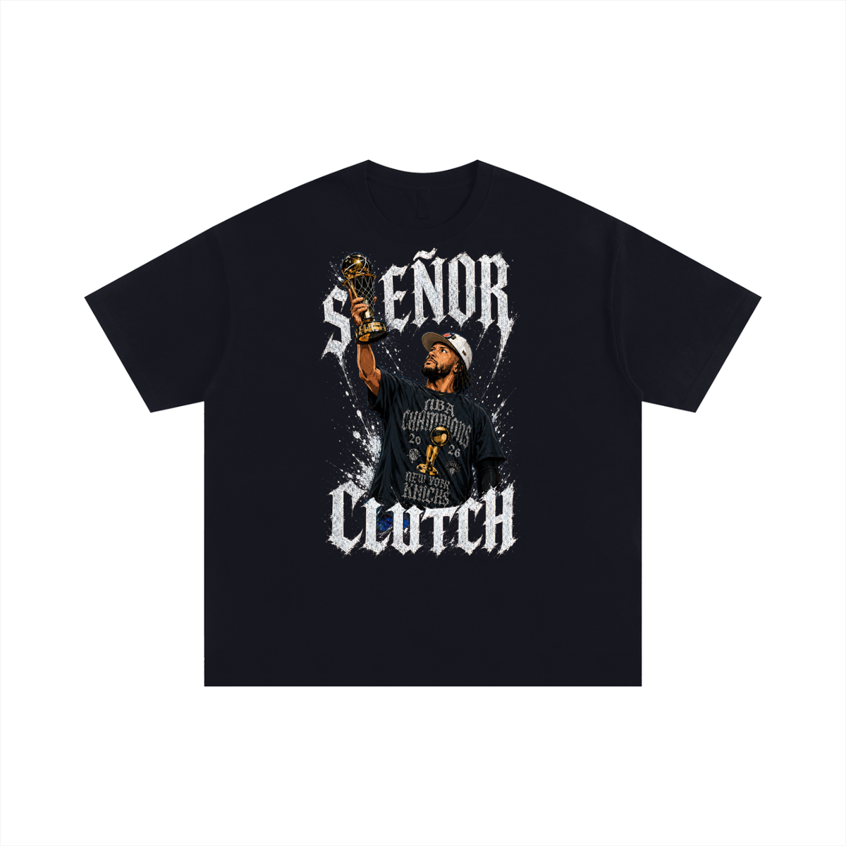 Front/product view of Señor Clutch New York Basketball Unisex Oversized Cotton T-Shirt graphic T-shirt