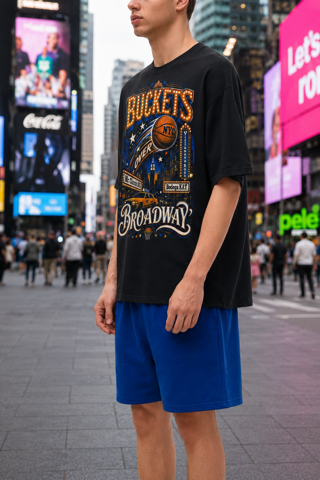 Buckets Over Broadway NYC Basketball - Streetwear Loose Drop Shoulder T-Shirt