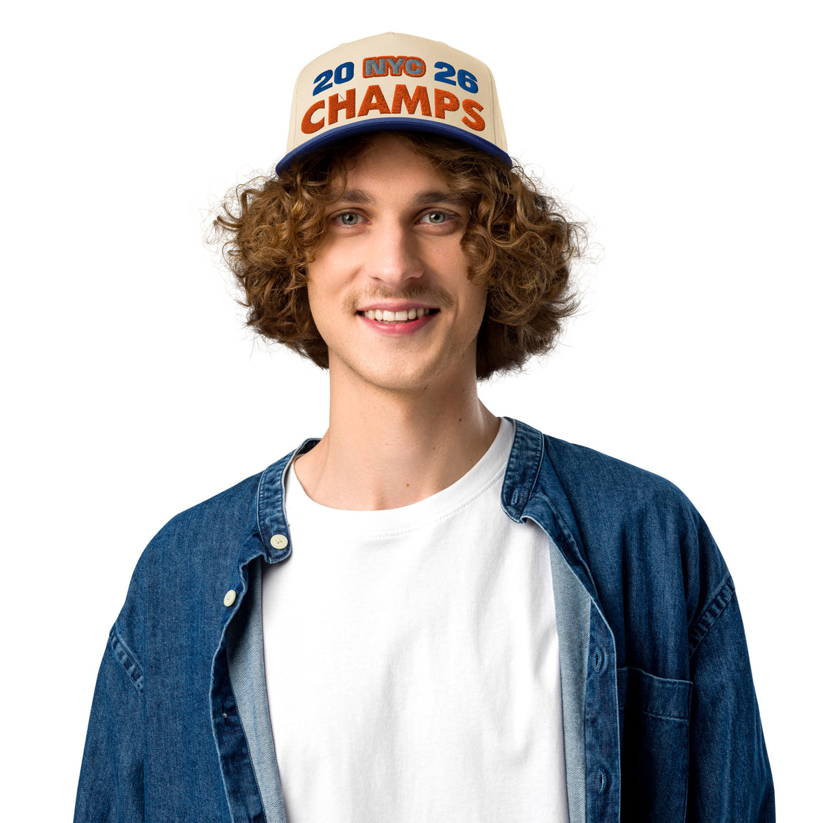 Back/detail view of NYC 2026 Champs 5 Panel Baseball Cap hat