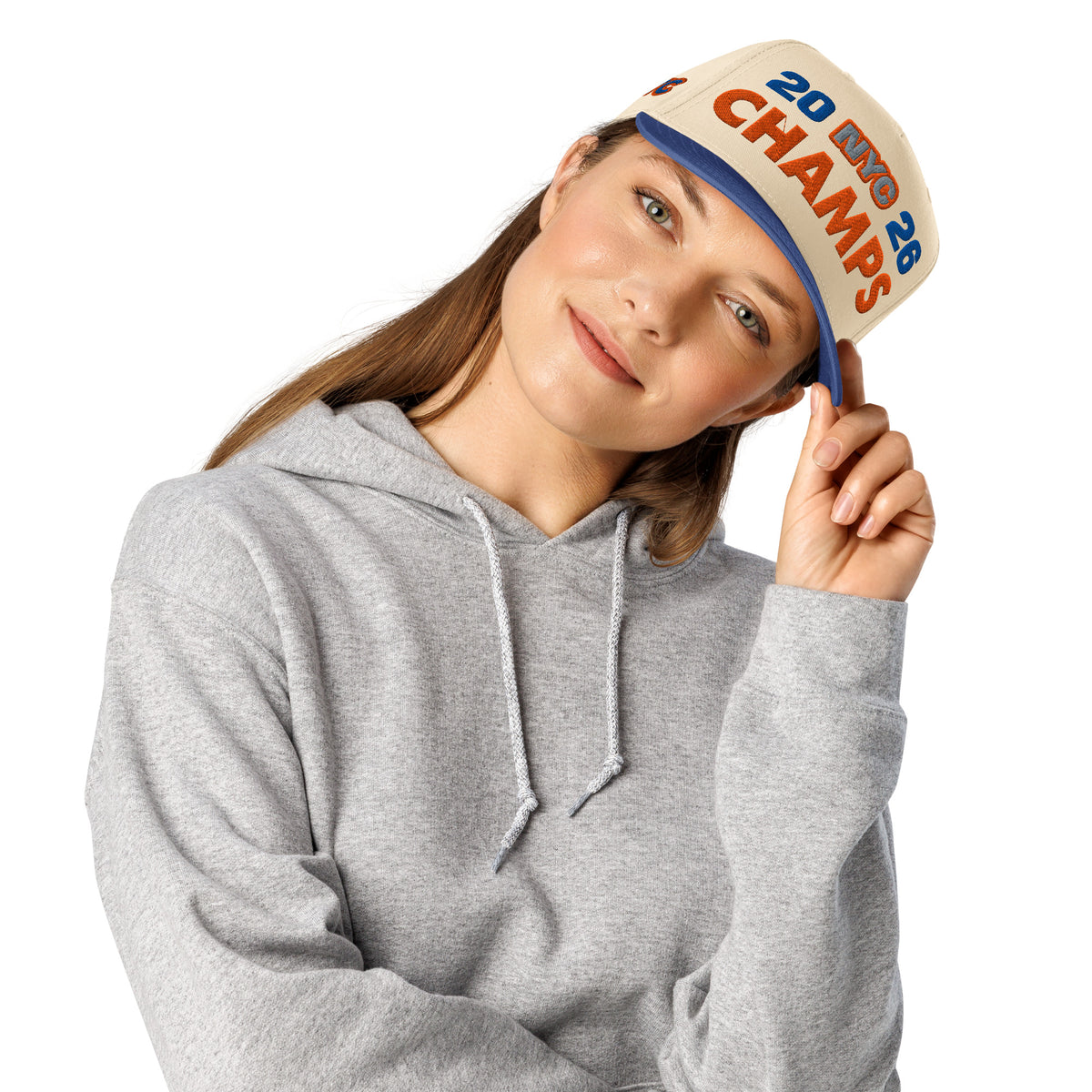 Back/detail view of NYC 2026 Champs 5 Panel Baseball Cap hat