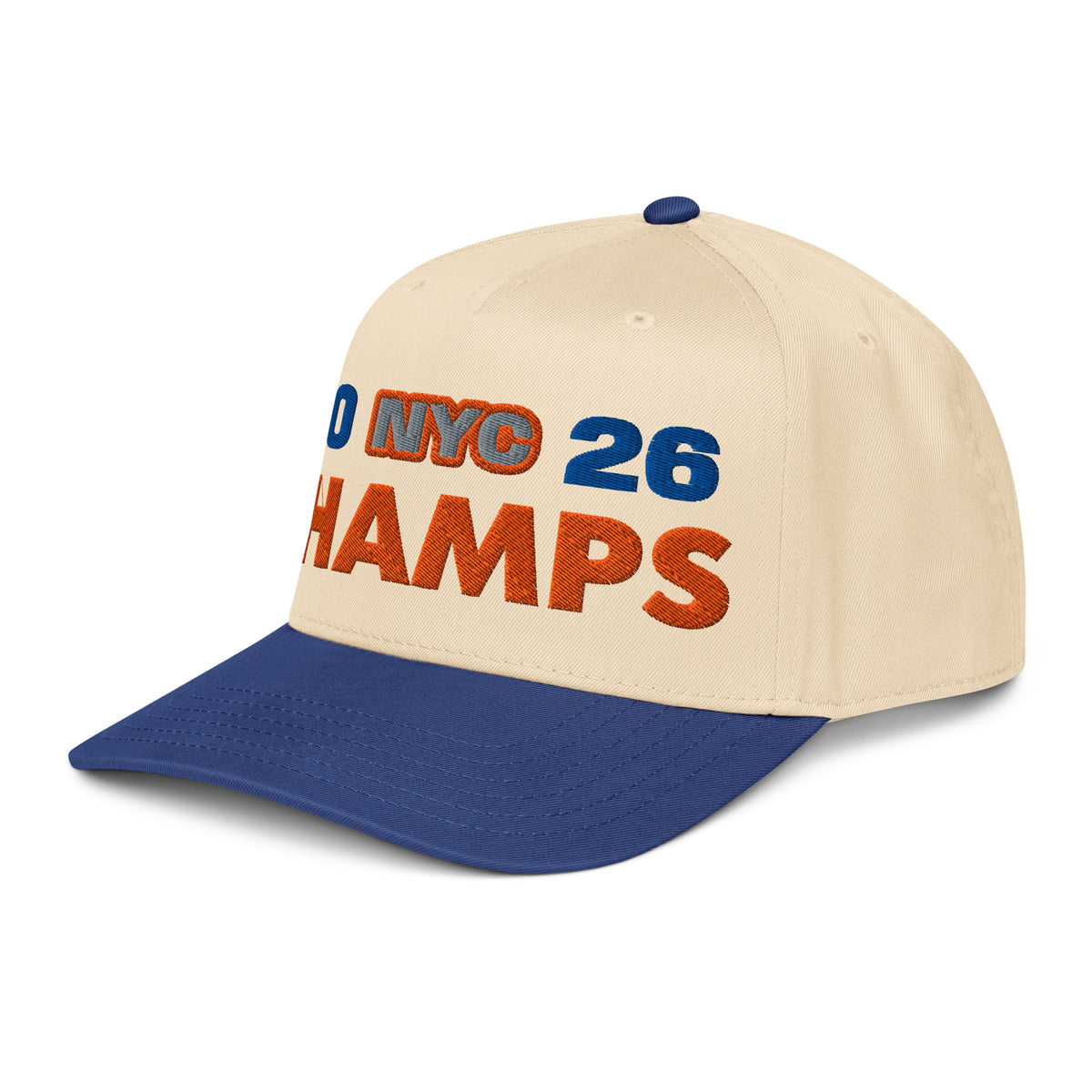 Back/detail view of NYC 2026 Champs 5 Panel Baseball Cap hat