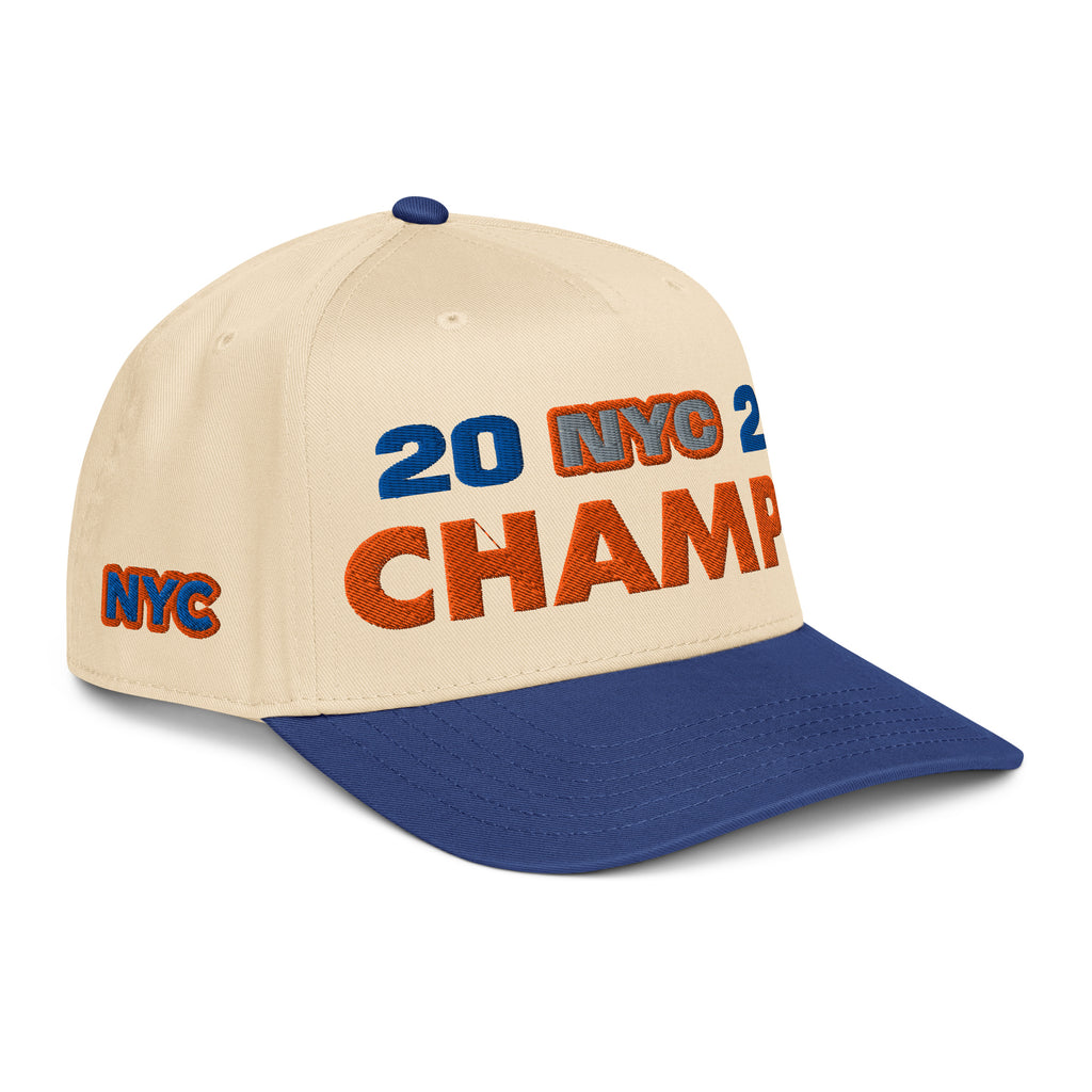 Back/detail view of NYC 2026 Champs 5 Panel Baseball Cap hat