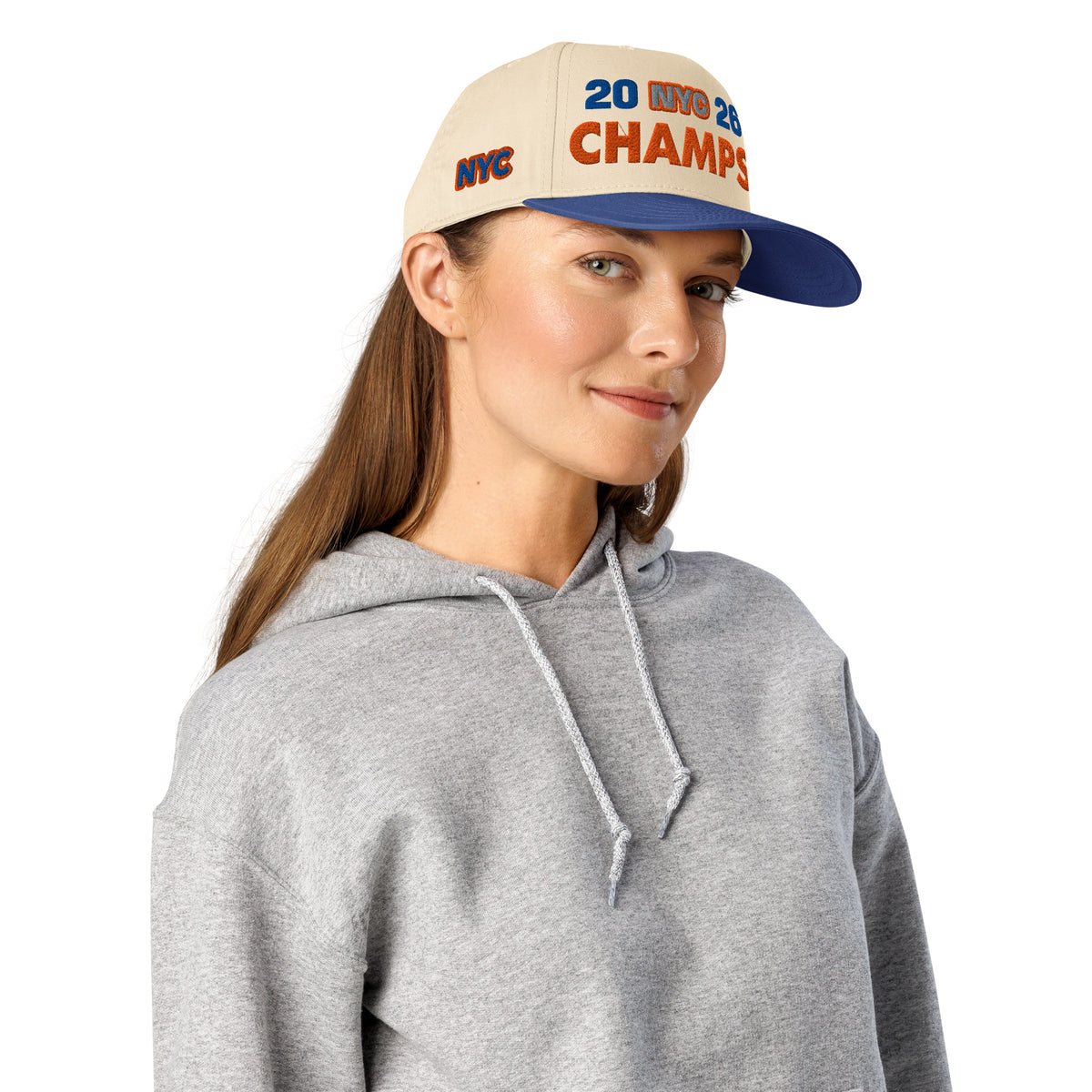 Back/detail view of NYC 2026 Champs 5 Panel Baseball Cap hat