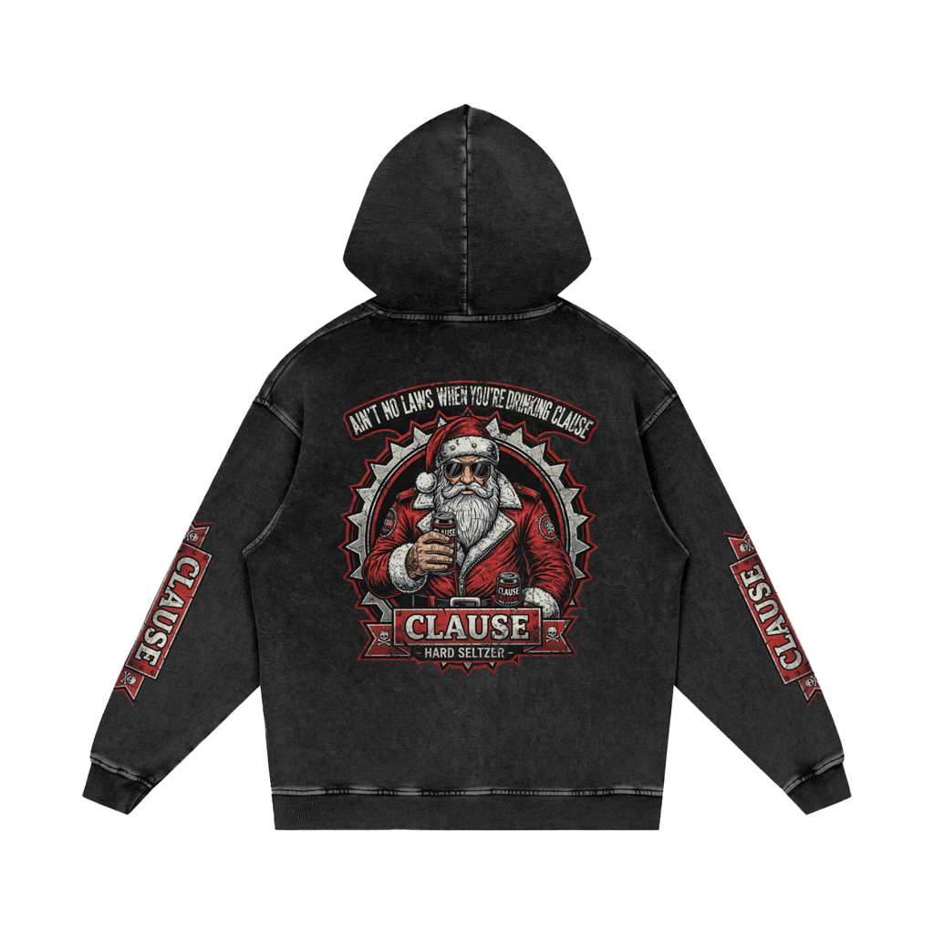 Front/product view of Clause Hard Seltzer – Snow Washed Oversized Cotton Hoodie (Front & graphic hoodie
