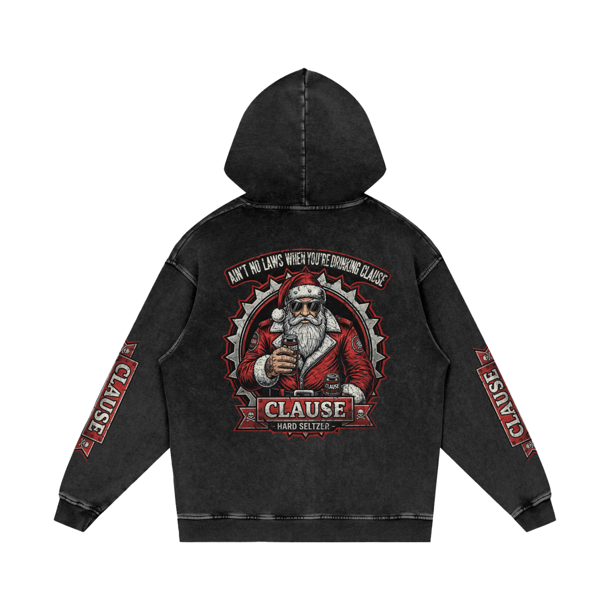 Front/product view of Clause Hard Seltzer – Snow Washed Oversized Cotton Hoodie (Front & graphic hoodie