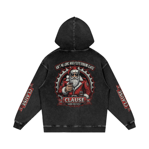Front/product view of Clause Hard Seltzer – Snow Washed Oversized Cotton Hoodie (Front & graphic hoodie