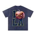 I LA Pumpkin — Los Angeles (Blue/Gold) Halloween Oversized Distressed Tee (90s Bootleg)