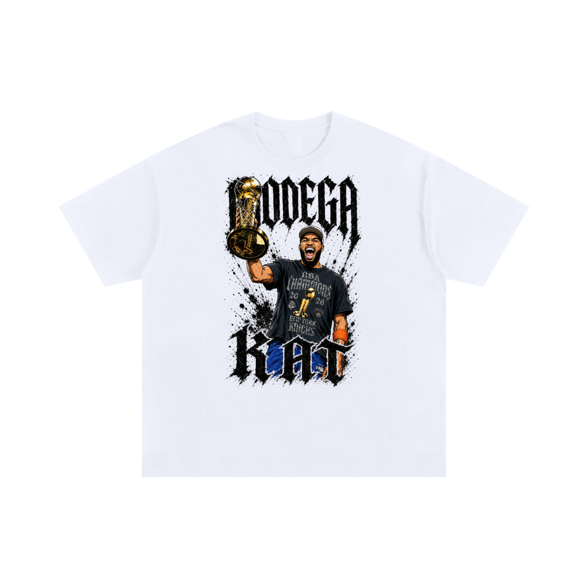 Front/product view of Bodega KAT New York Basketball Unisex Oversized Cotton T-Shirt graphic T-shirt