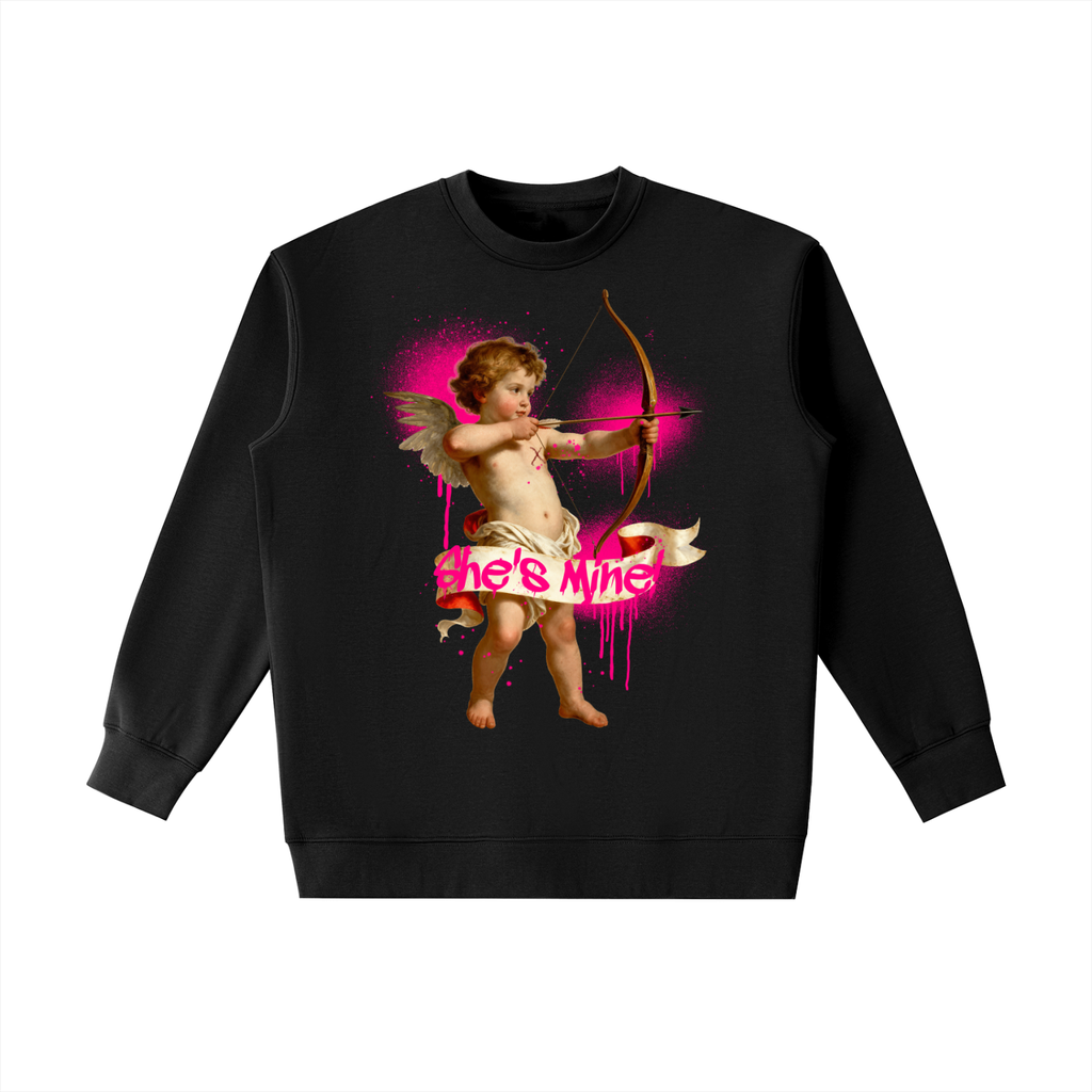 Front/product view of She’s Mine Crewneck Sweatshirt — Cupid Arrow Point Aims graphic sweatshirt