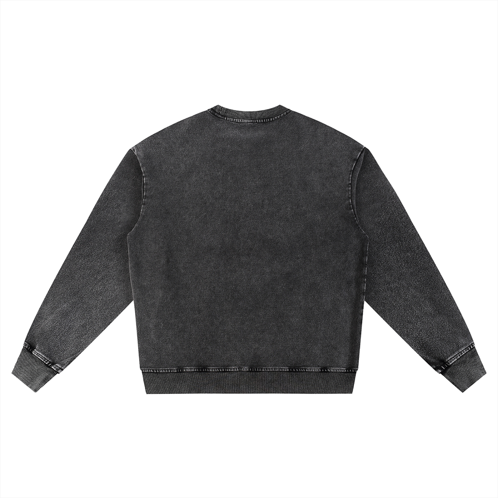 Back/detail view of Sleigh All Day – Snow Wash Oversized Crewneck Sweatshirt (Unisex graphic sweatshirt