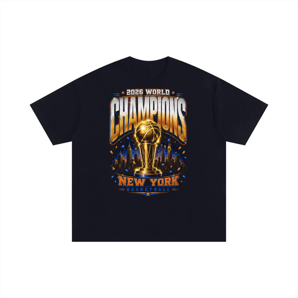 Front/product view of 2026 World Champions New York Basketball Unisex Oversized Cotton graphic T-shirt