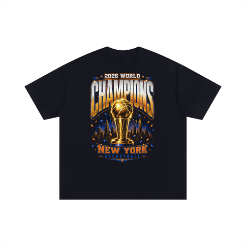 Front/product view of 2026 World Champions New York Basketball Unisex Oversized Cotton graphic T-shirt