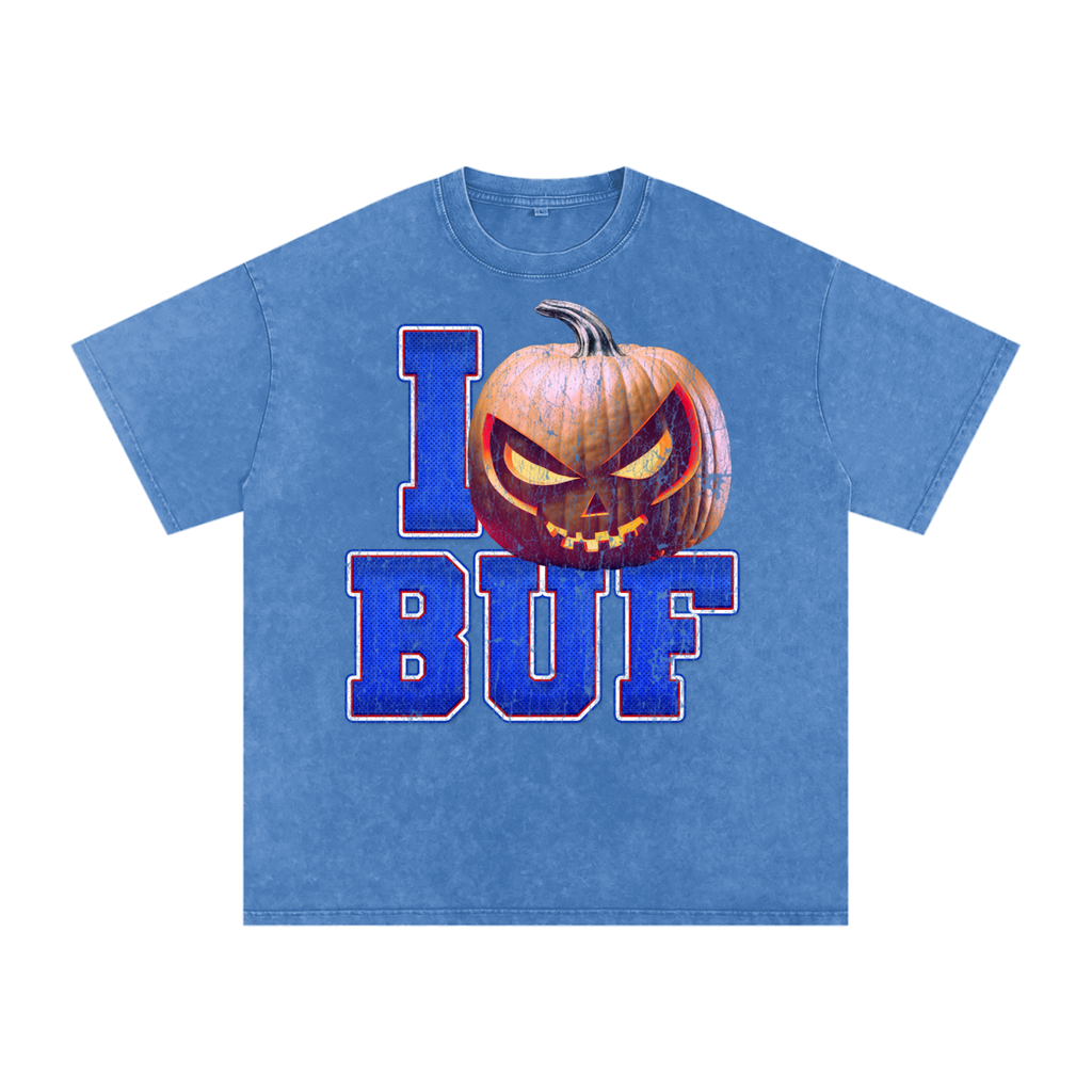 I BUF Pumpkin — Buffalo Halloween Oversized Distressed Tee (90s Bootleg)
