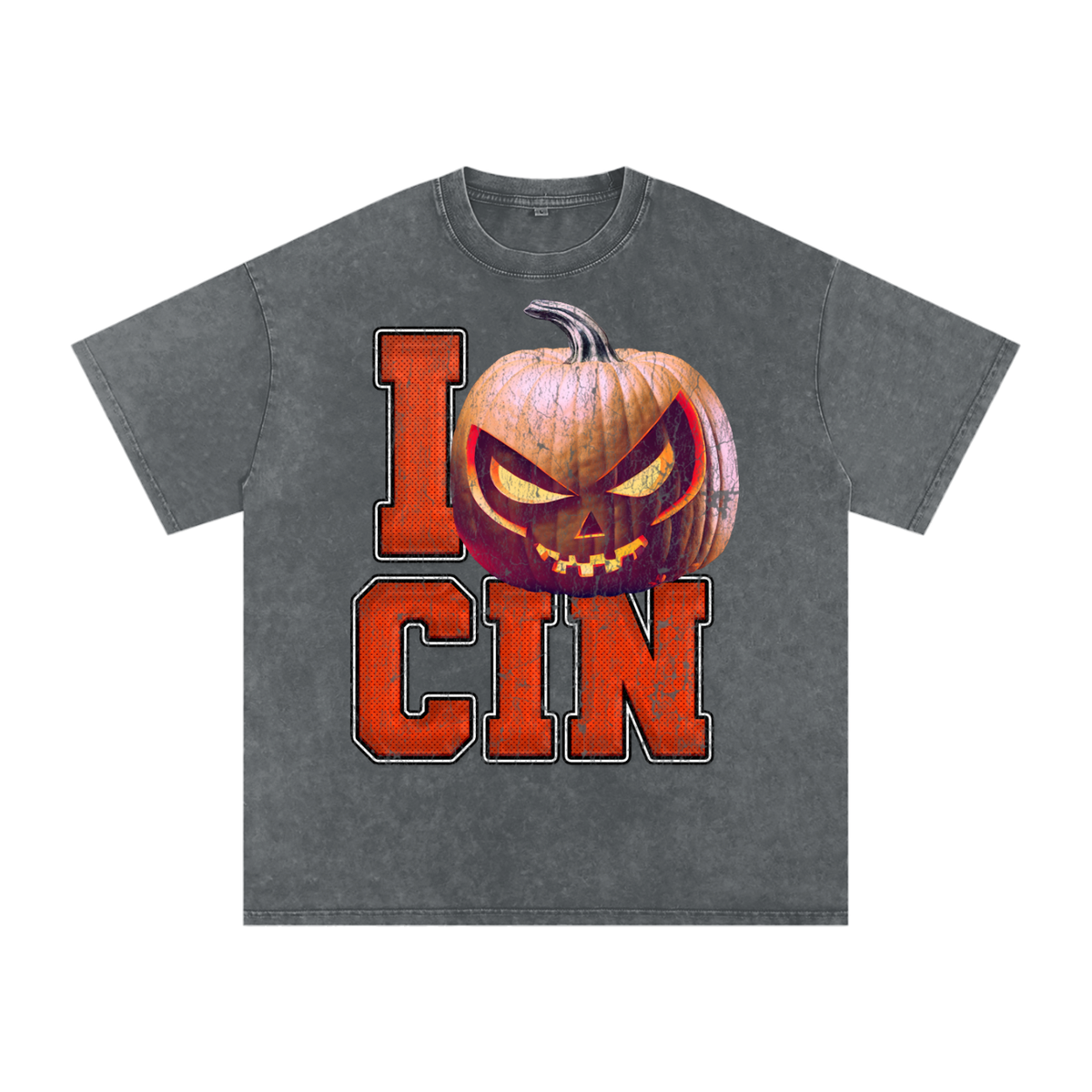I CIN Pumpkin — Cincinnati Halloween Oversized Distressed Tee (90s Bootleg)