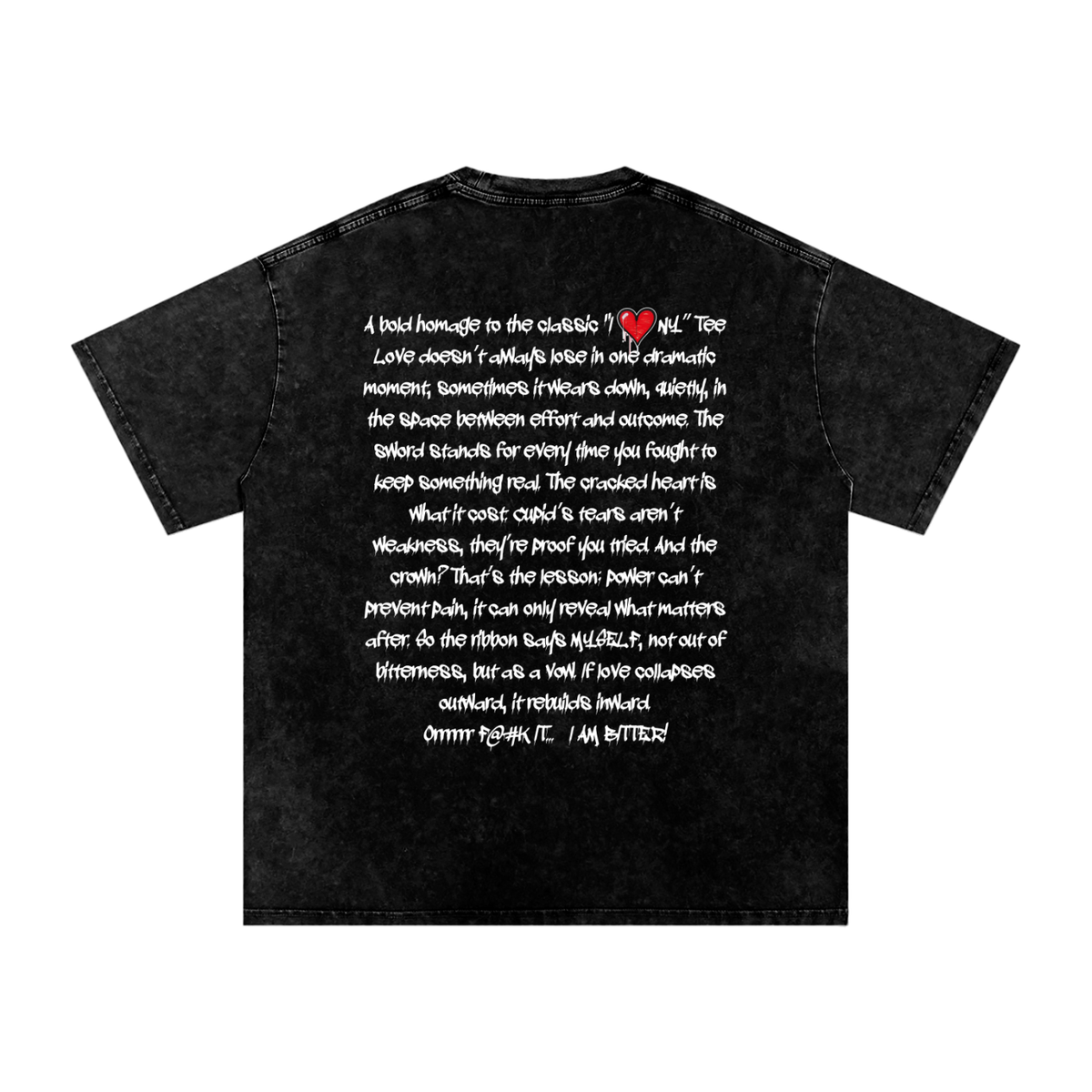 Back/detail view of I ❤️ … MYSELF — Renaissance x Street Graffiti Distressed Oversized graphic T-shirt