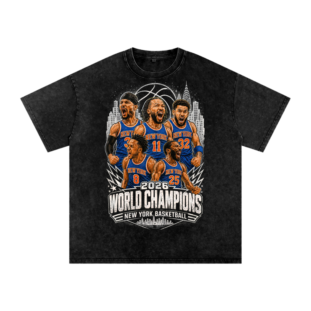 Front/product view of New York Basketball 2026 World Champions Snow Washed Oversized Cotton graphic T-shirt