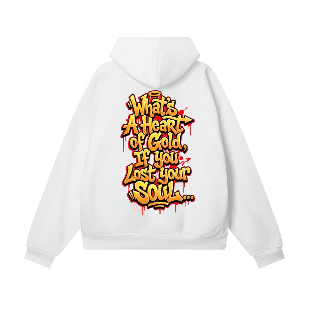 Back/detail view of What Now!? — Heart of Gold / Lost Your Soul (Front + Back Hoodie) graphic hoodie