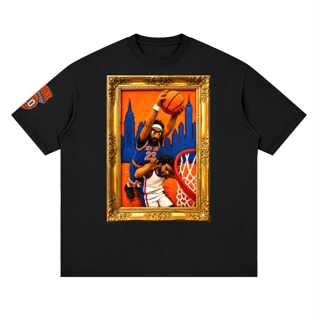 Front/product view of The Dunk 2.0 Vintage NYC Basketball Puppet Art Tee graphic T-shirt