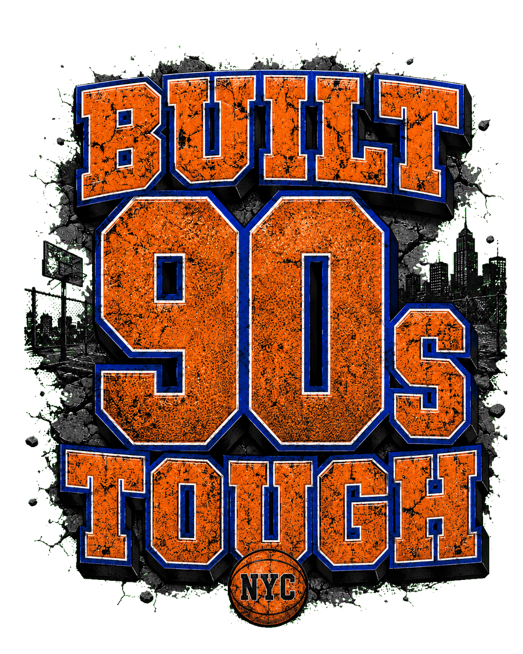 Built 90s Tough NYC Basketball - Streetwear Loose Drop Shoulder T-Shirt
