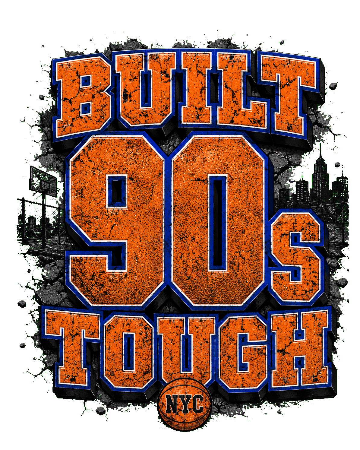 Built 90s Tough NYC Basketball - Streetwear Loose Drop Shoulder T-Shirt