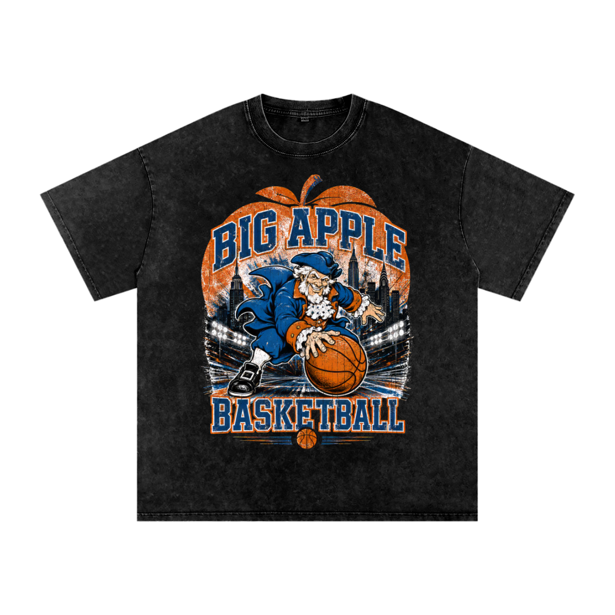 Front/product view of Big Apple Basketball Vintage NYC Retro Mascot Tee graphic T-shirt