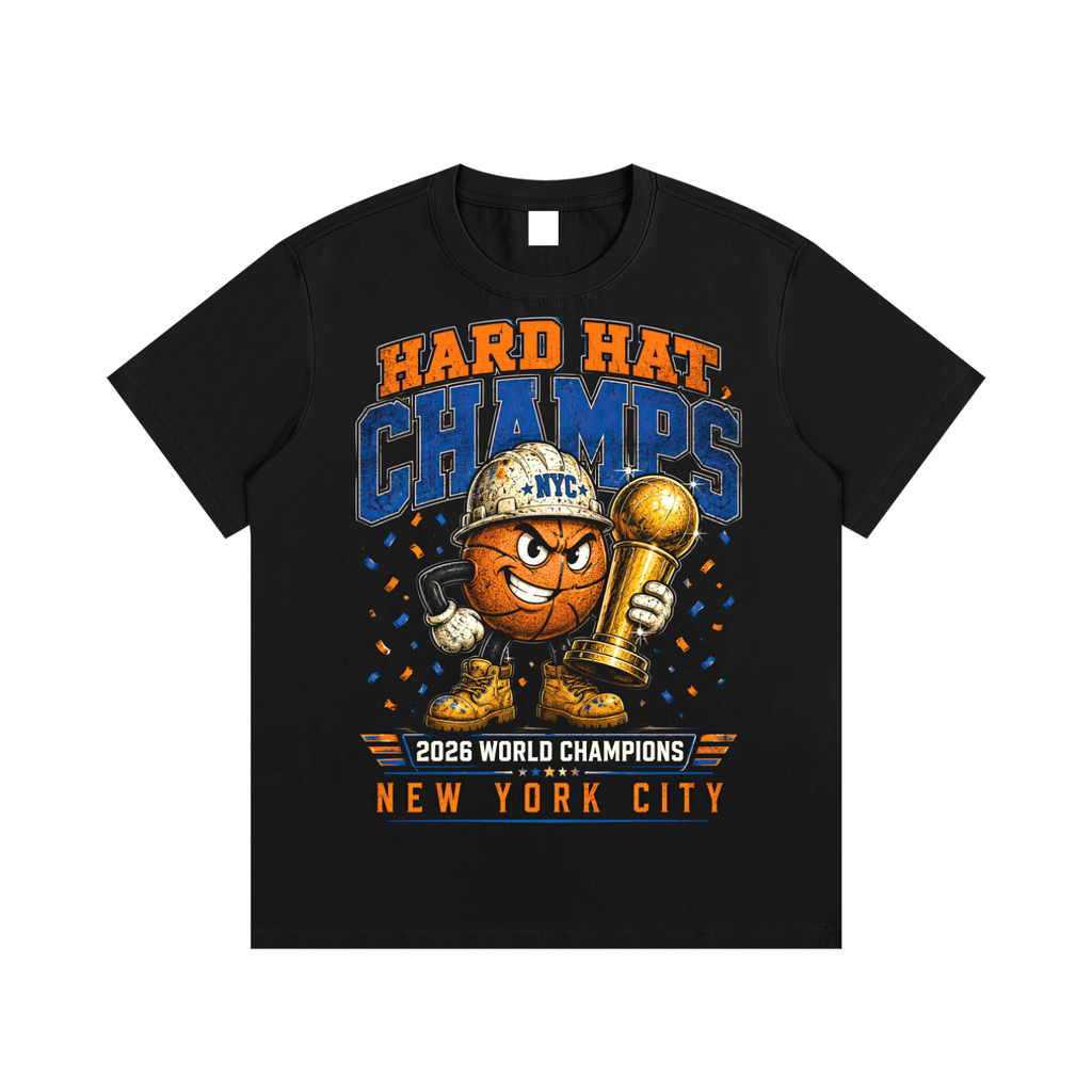 Front/product view of Hard Hat Champs 2026 World Champions Essential Cotton T-Shirt graphic T-shirt