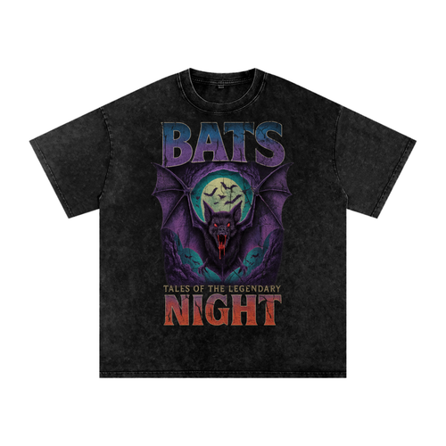 Front/product view of Bats 90s Bootleg Vintage Oversized T-Shirt – Night Horror Streetwear graphic T-shirt
