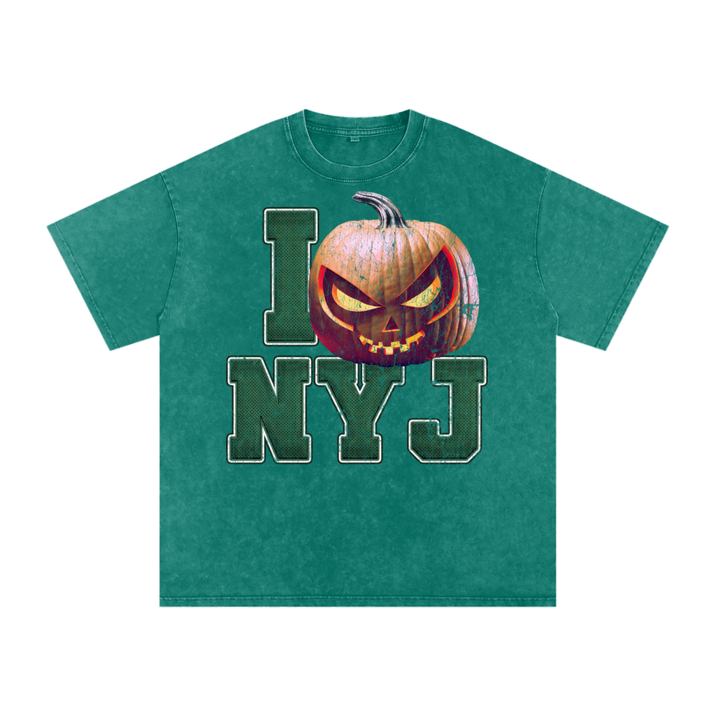 I NY Pumpkin — New York (Green) Halloween Oversized Distressed Tee (90s Bootleg)