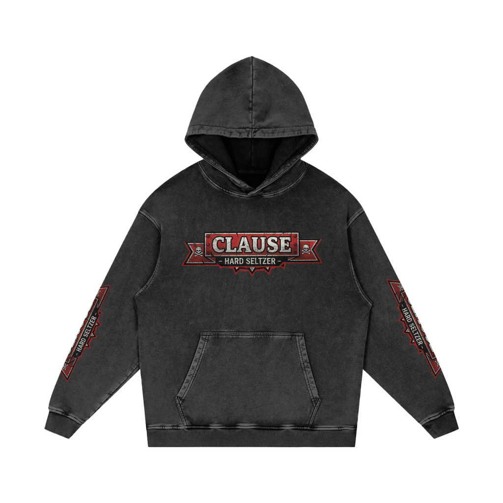 Back/detail view of Clause Hard Seltzer – Snow Washed Oversized Cotton Hoodie (Front & graphic hoodie