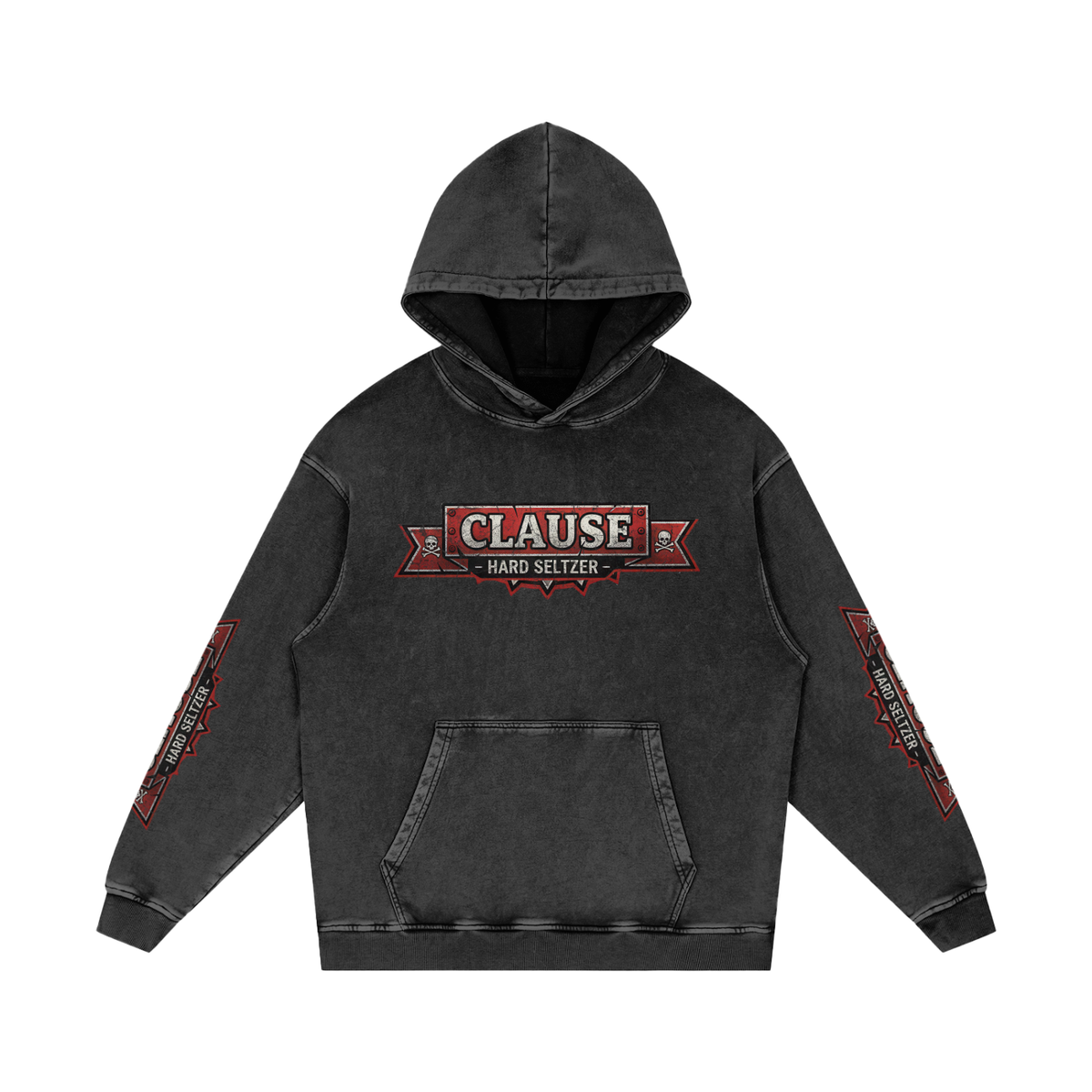 Back/detail view of Clause Hard Seltzer – Snow Washed Oversized Cotton Hoodie (Front & graphic hoodie