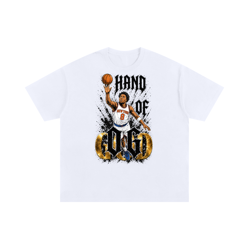 Front/product view of Hand of OG (God) New York Basketball Unisex Oversized Cotton T-Shirt graphic T-shirt