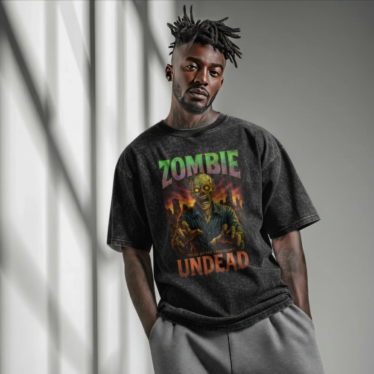 Back/detail view of Frankenstein’s Monster 90s Bootleg Vintage Oversized T-Shirt graphic T-shirt